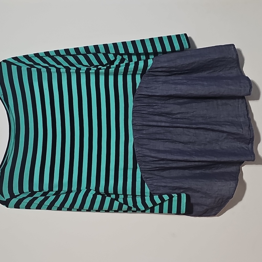 Crown & Ivy Striped Green and Navy Women's Top Rhinestones Sz Large Cotton Modal - Picture 4 of 4